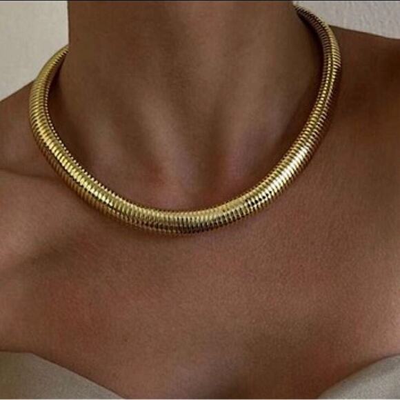 Gold Collar Statement Choker Grunge Punk Spiral Necklace - Picture 1 of 6
